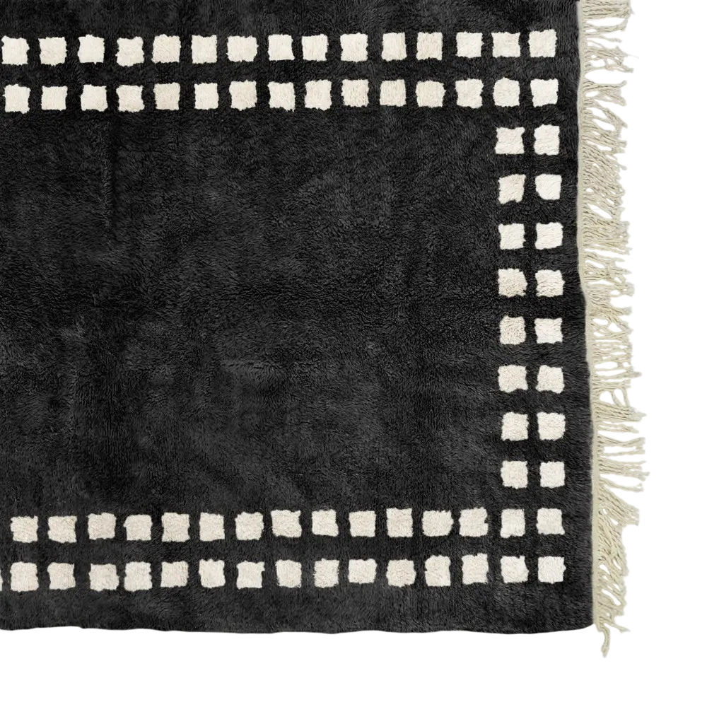 Midnight Frame Black White Moroccan Rug