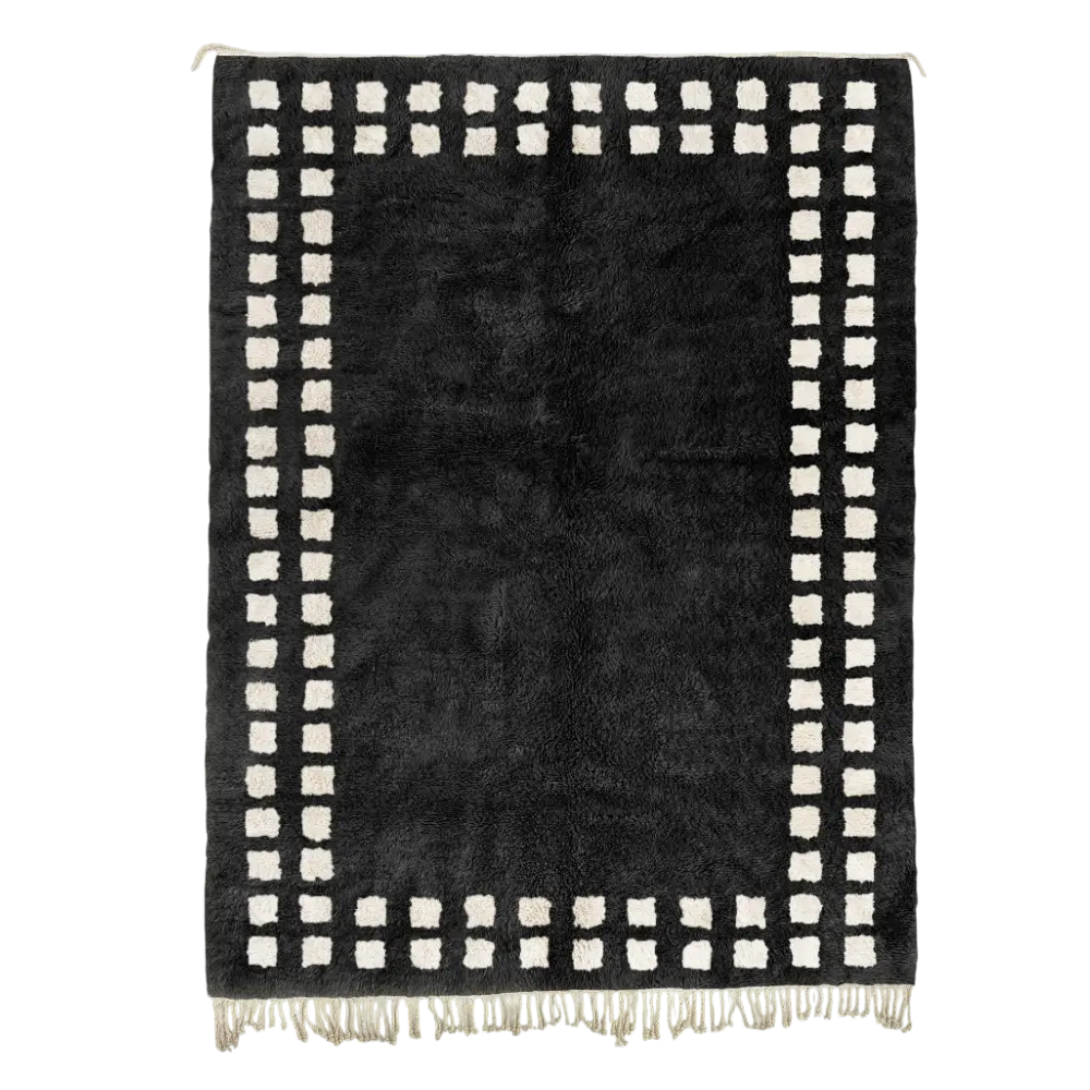Midnight Frame Black White Moroccan Rug