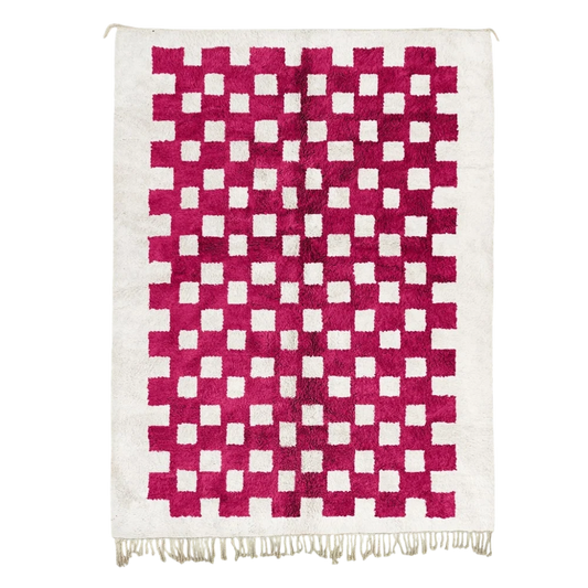 Pink Checkmate White and Pink Rug