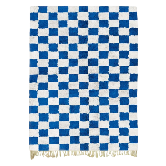 Safi Checks Blue and White Moroccan Rug